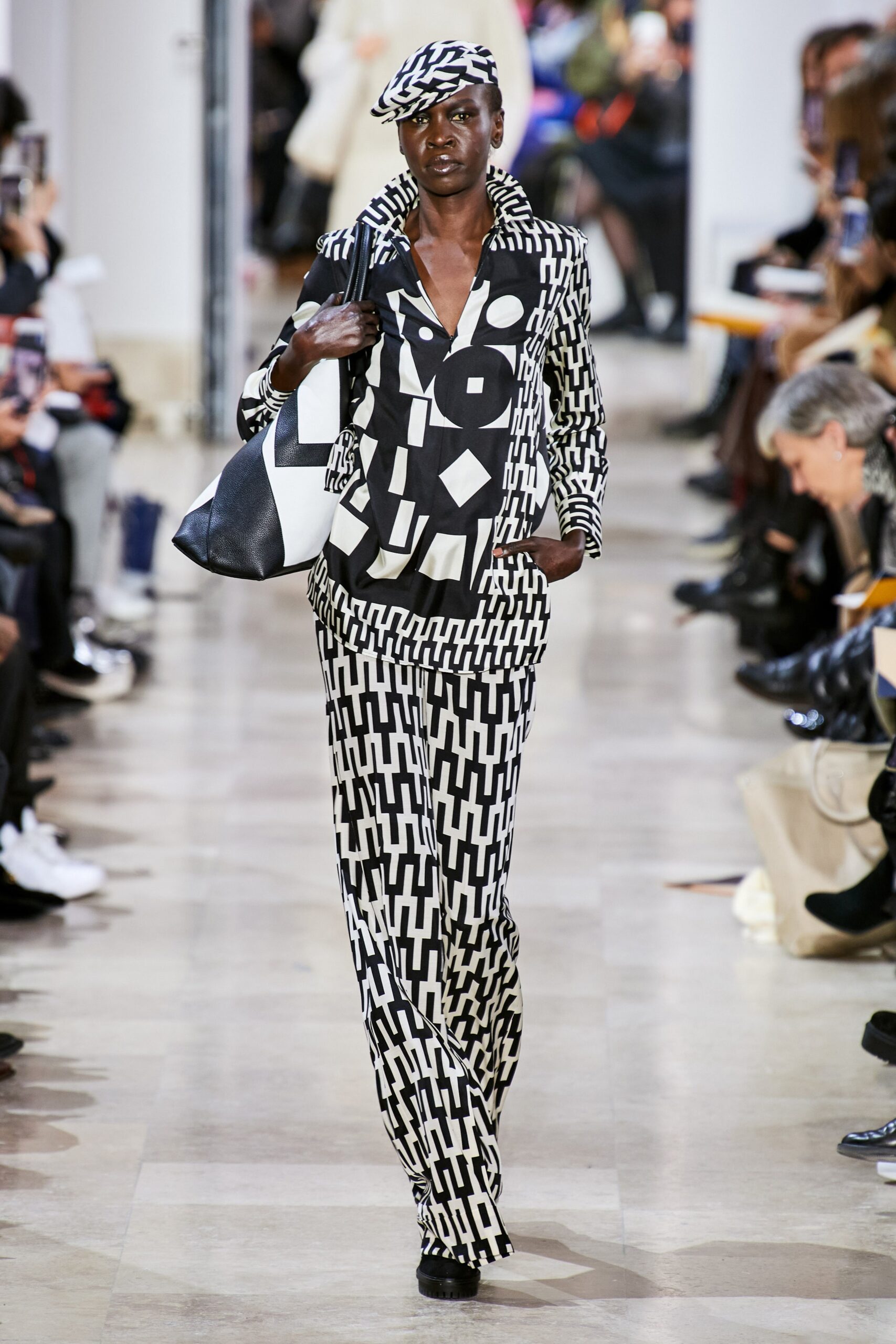 black and white printed suit