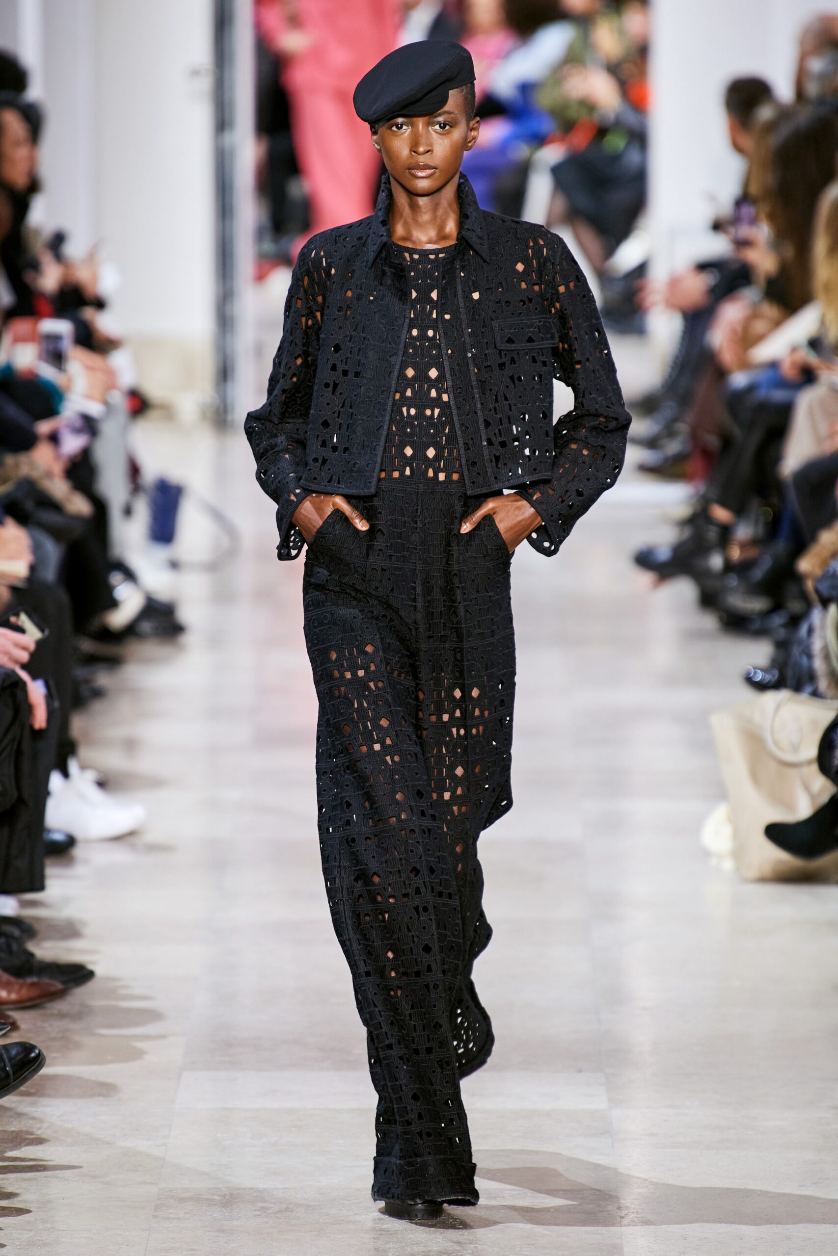 black embroidered jacket and pants