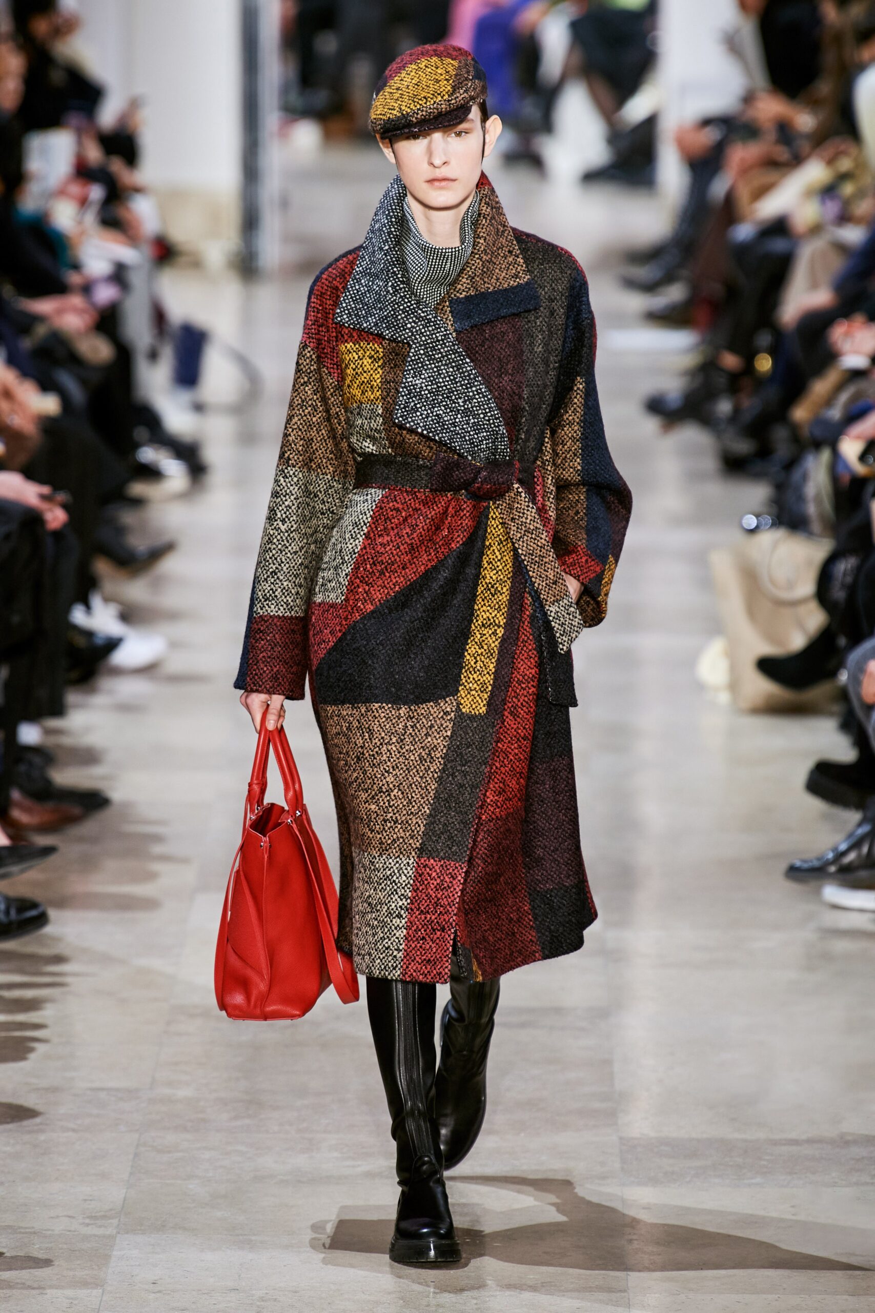 relaxed patchwork coat with accessories
