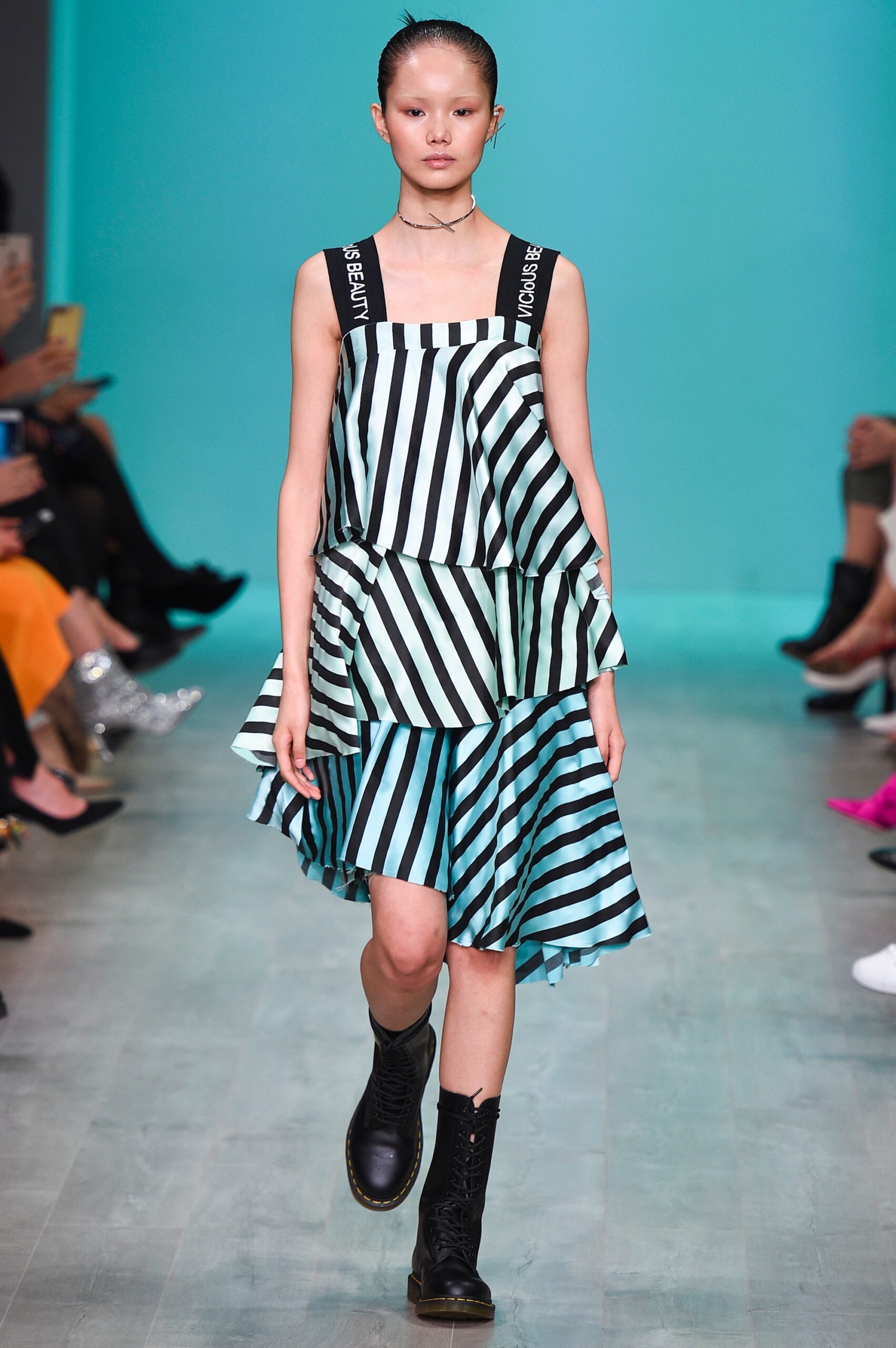 striped layered mini dress