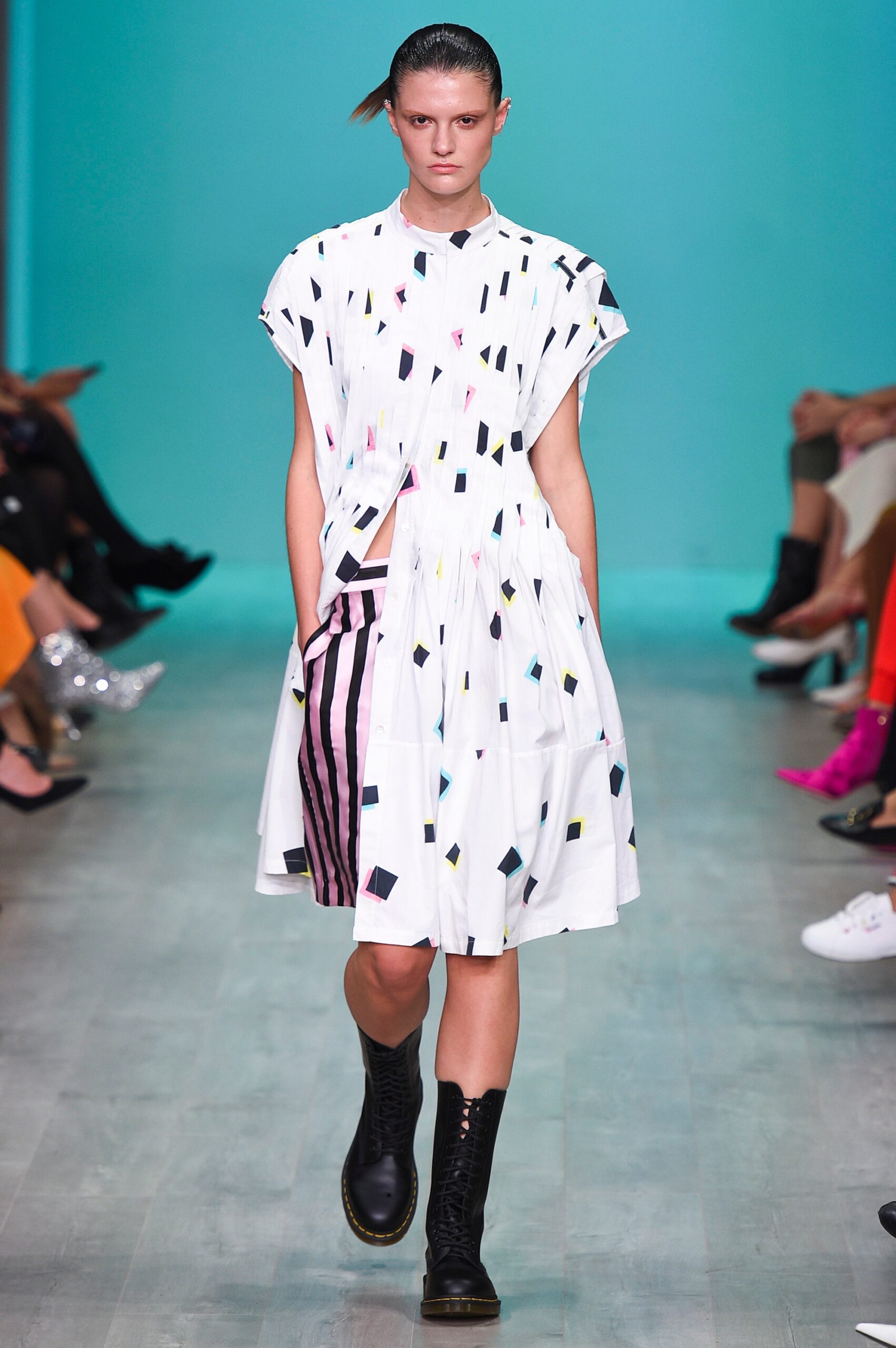 white multi-printed midi dress