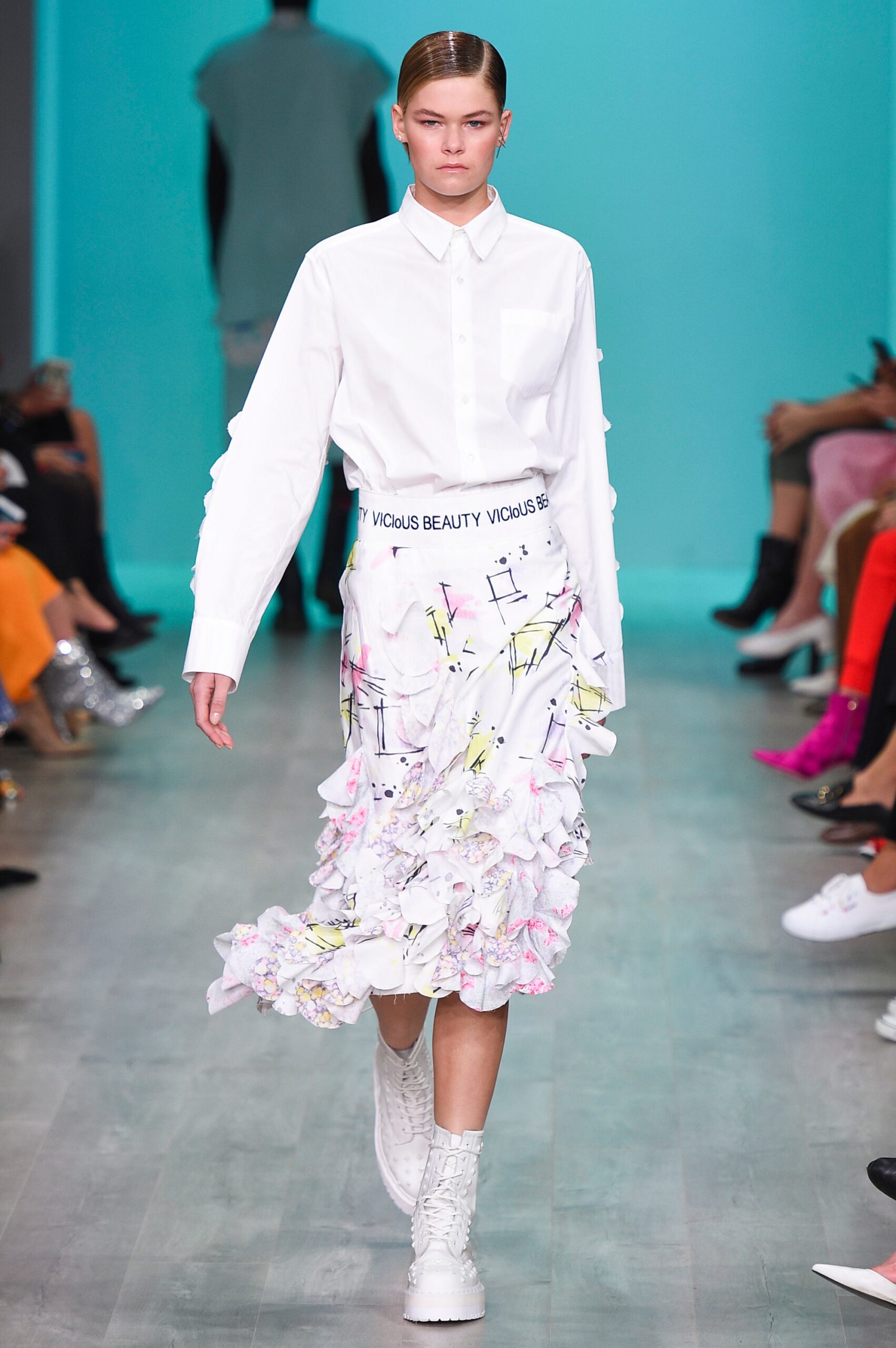 multi cotton fitted ruffled skirt