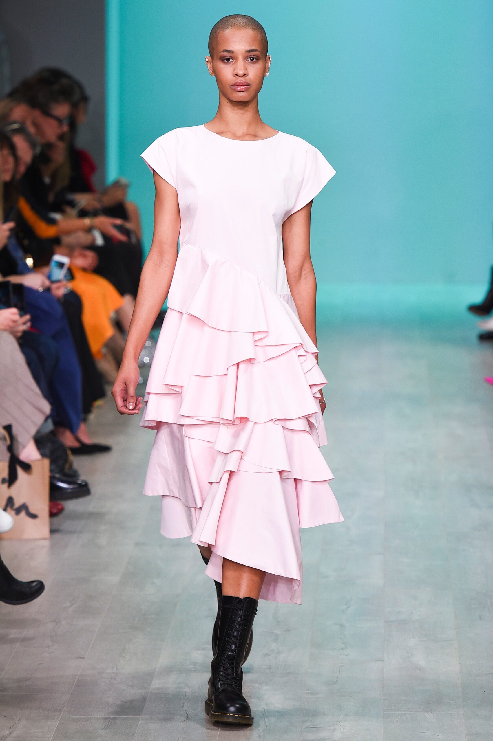 pink cotton sleeveless collared relaxed tiered midi dress