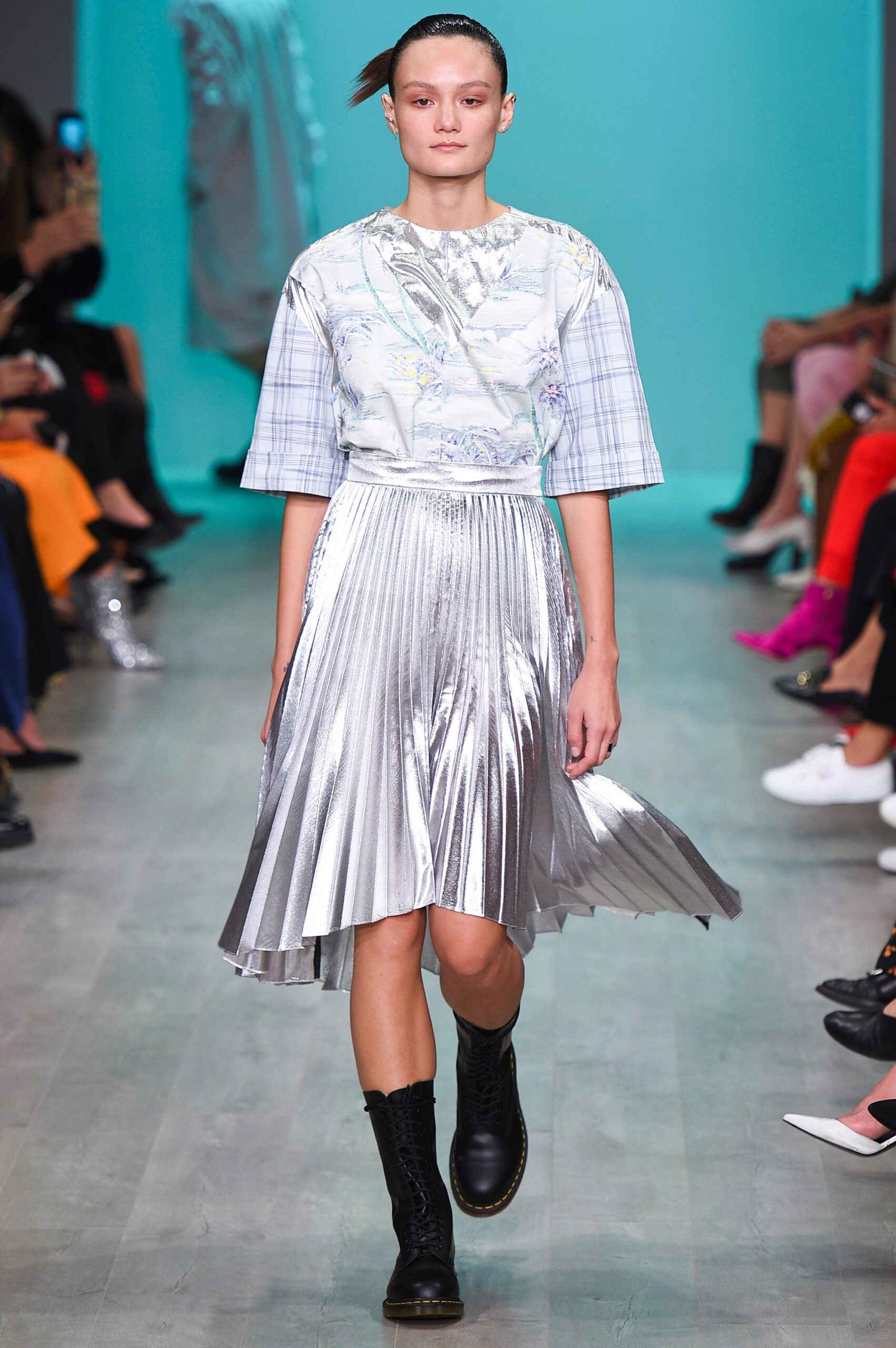 relaxed top with pleated midi skirt