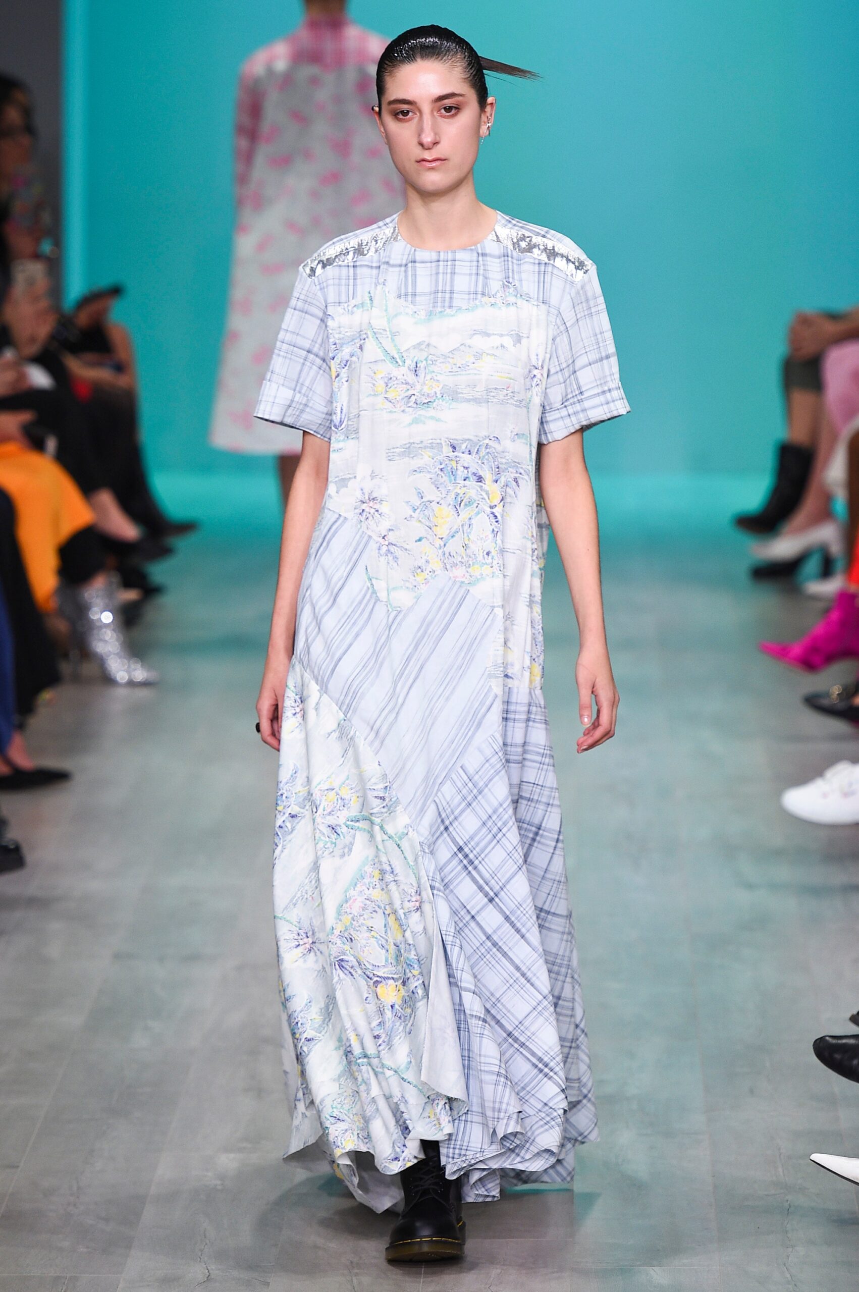 blue and white floral maxi dress