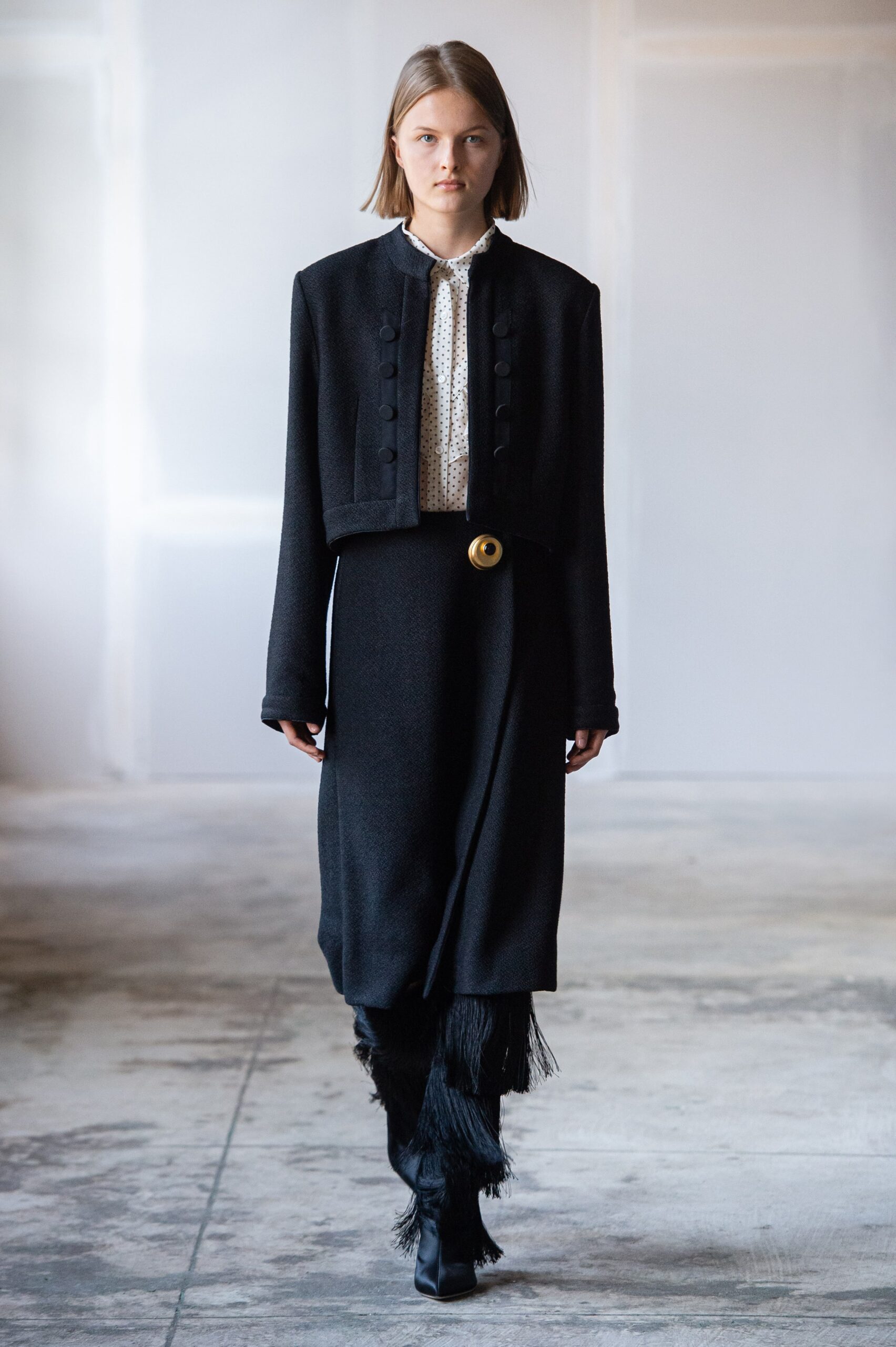 black wool coat and skirt