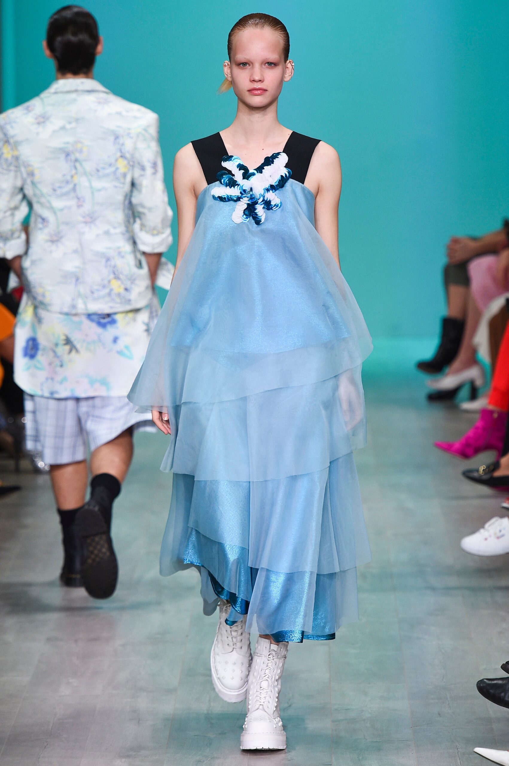 blue chiffon sleeveless dress