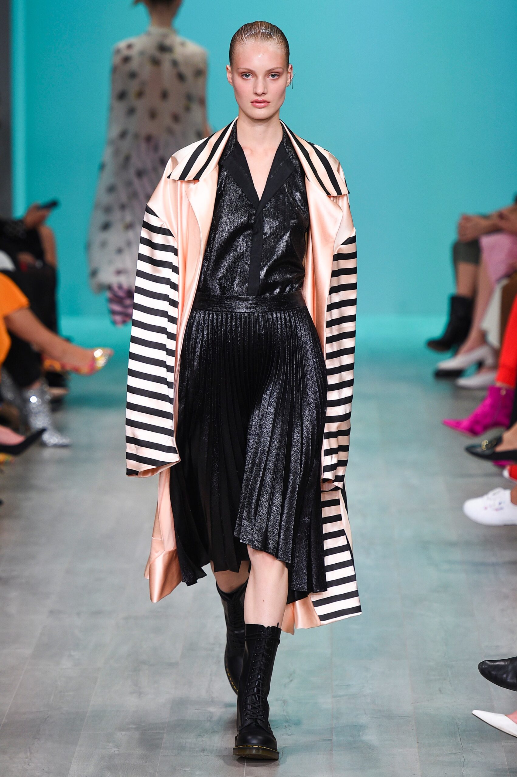 black silk pleated skirt with coat
