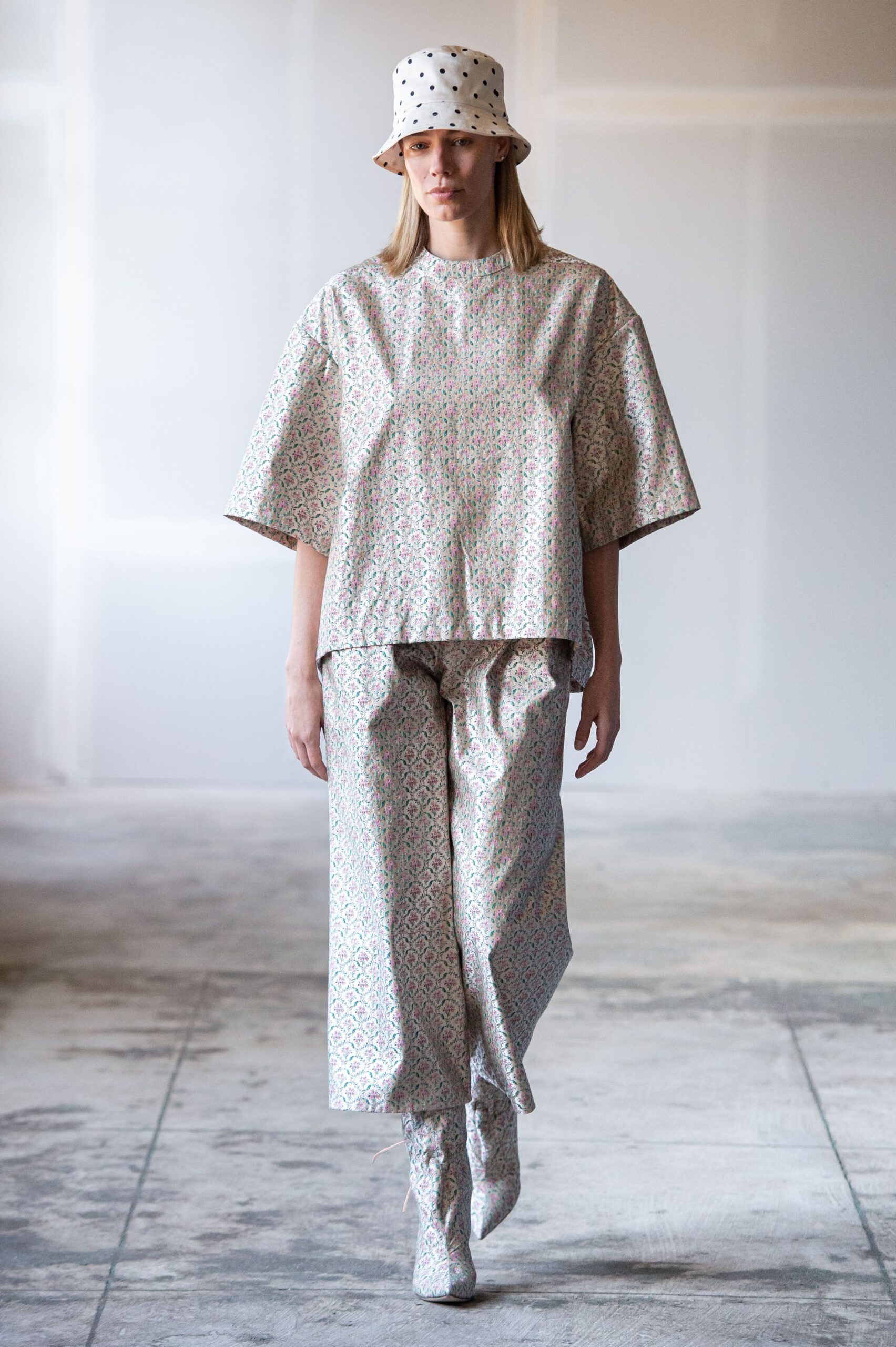 printed white and pink top and pants