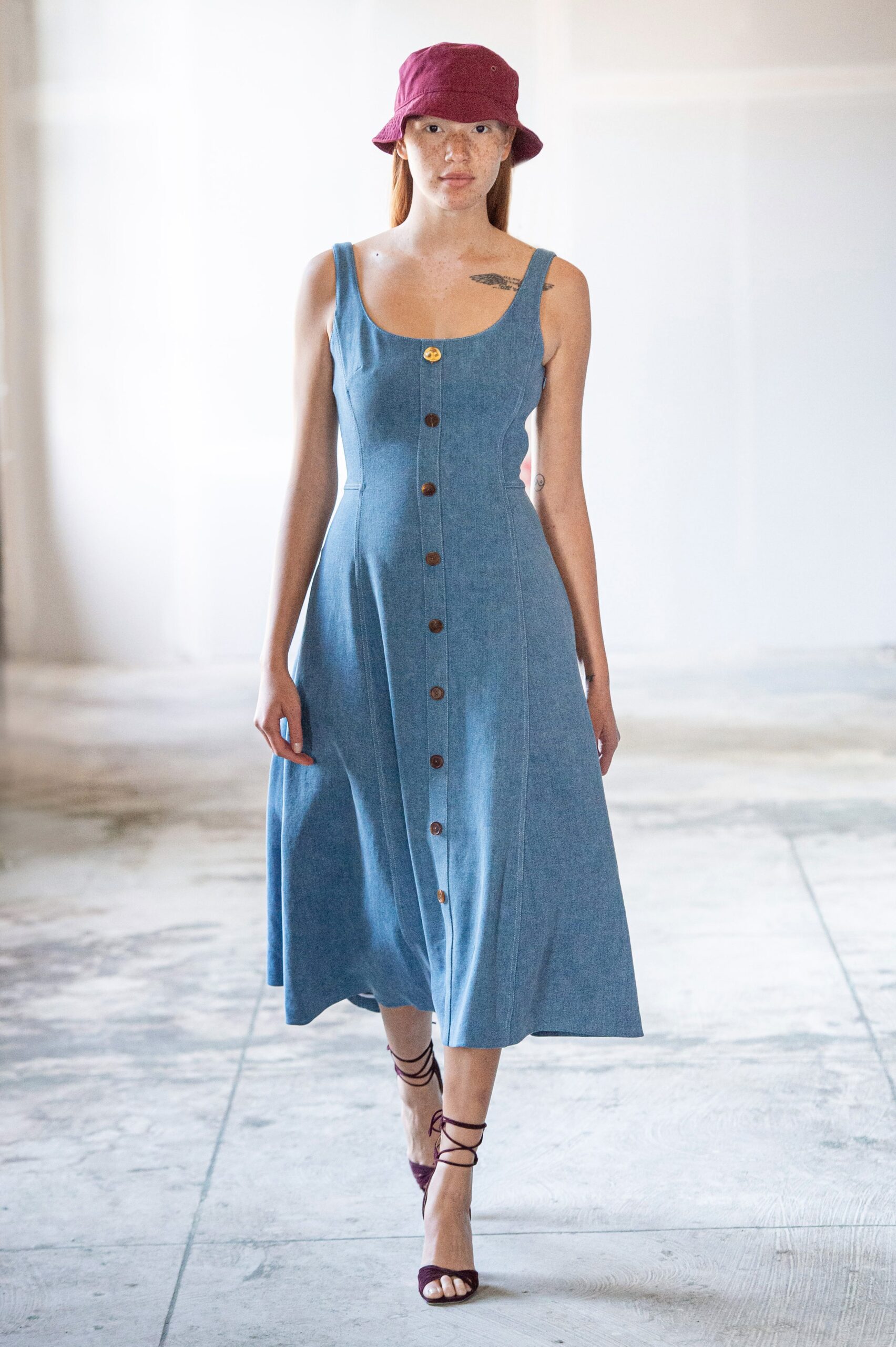 blue denim midi dress