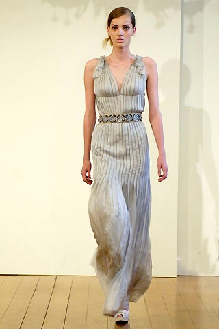 gray silk pleated gown