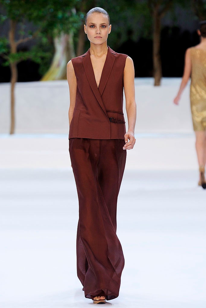 brown silk sleeveless v-neck fitted buttoned blazer
