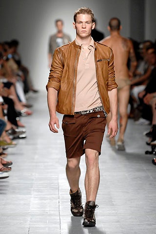 brown leather jacket with beige shirt