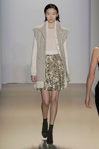 gray wool vest with beige top