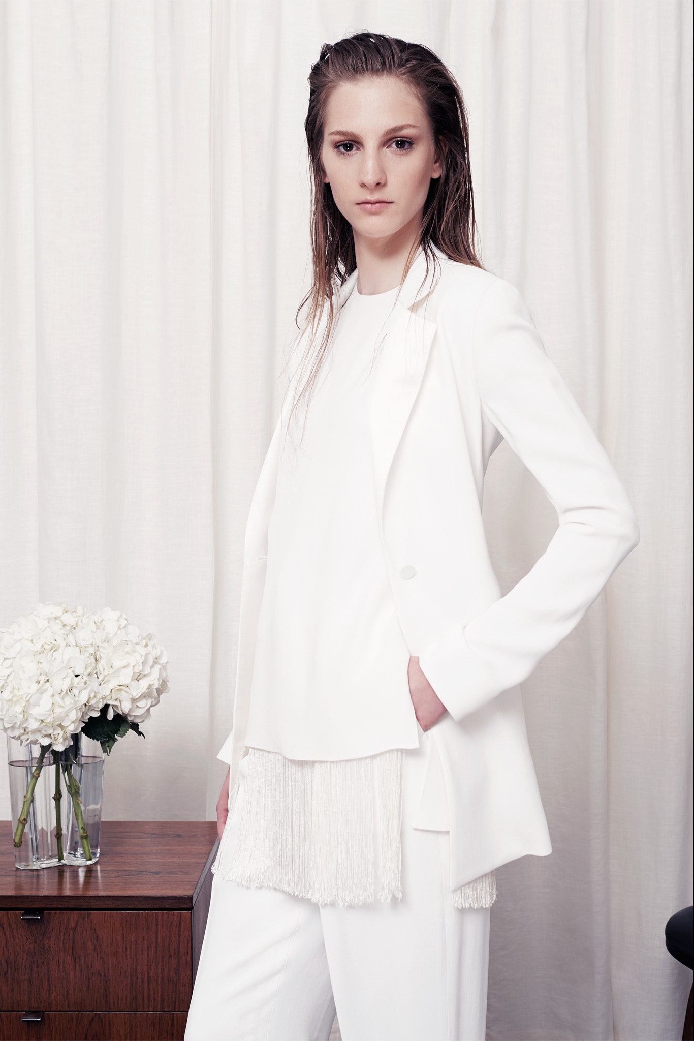 white cotton sleeveless relaxed fringed top