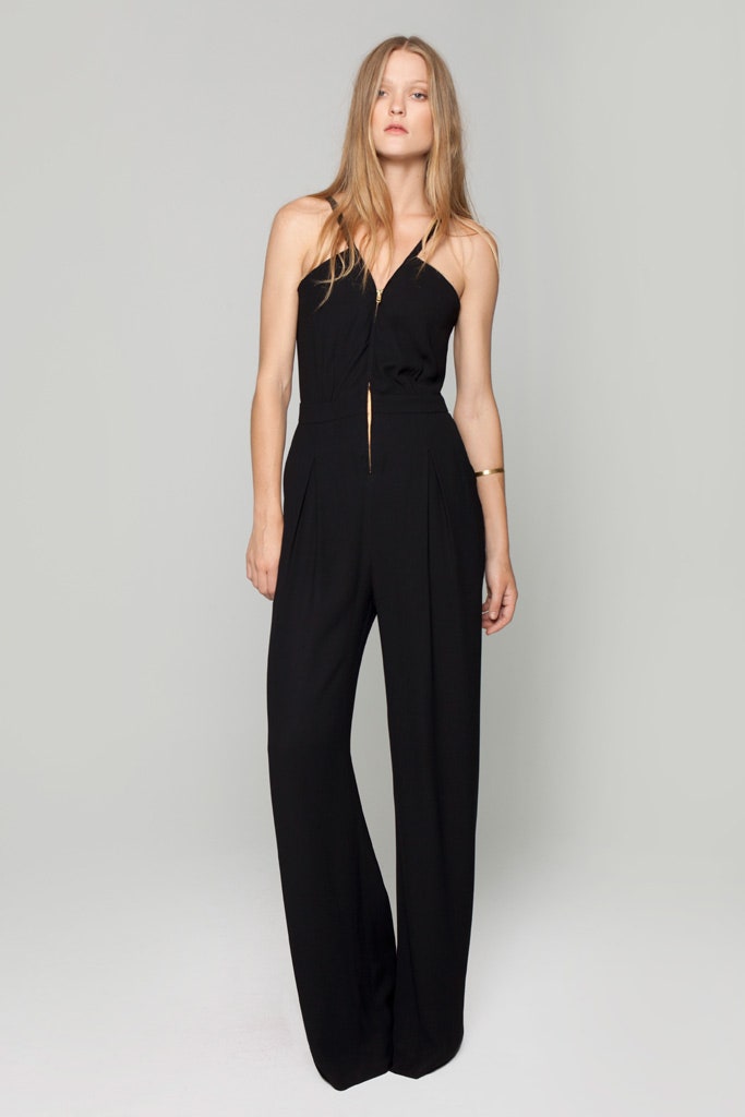 black fitted sleeveless jumpsuit