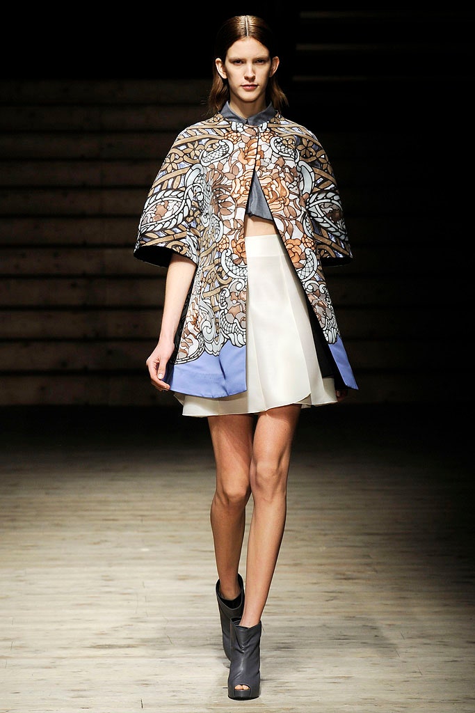 multi silk short-sleeve collared relaxed embroidered cape