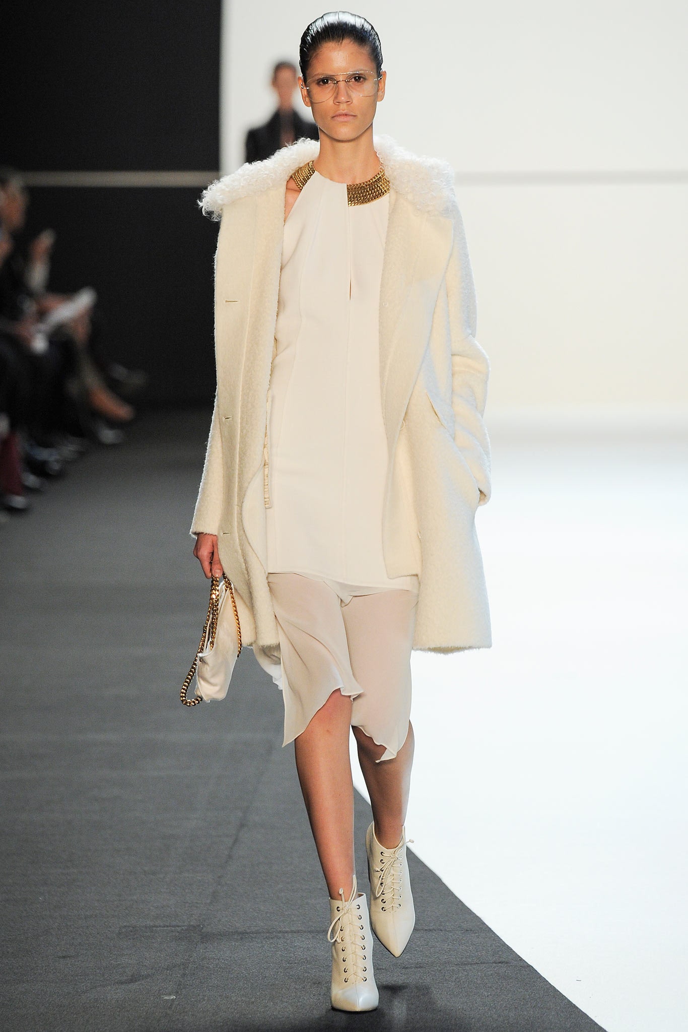 white wool coat and dress