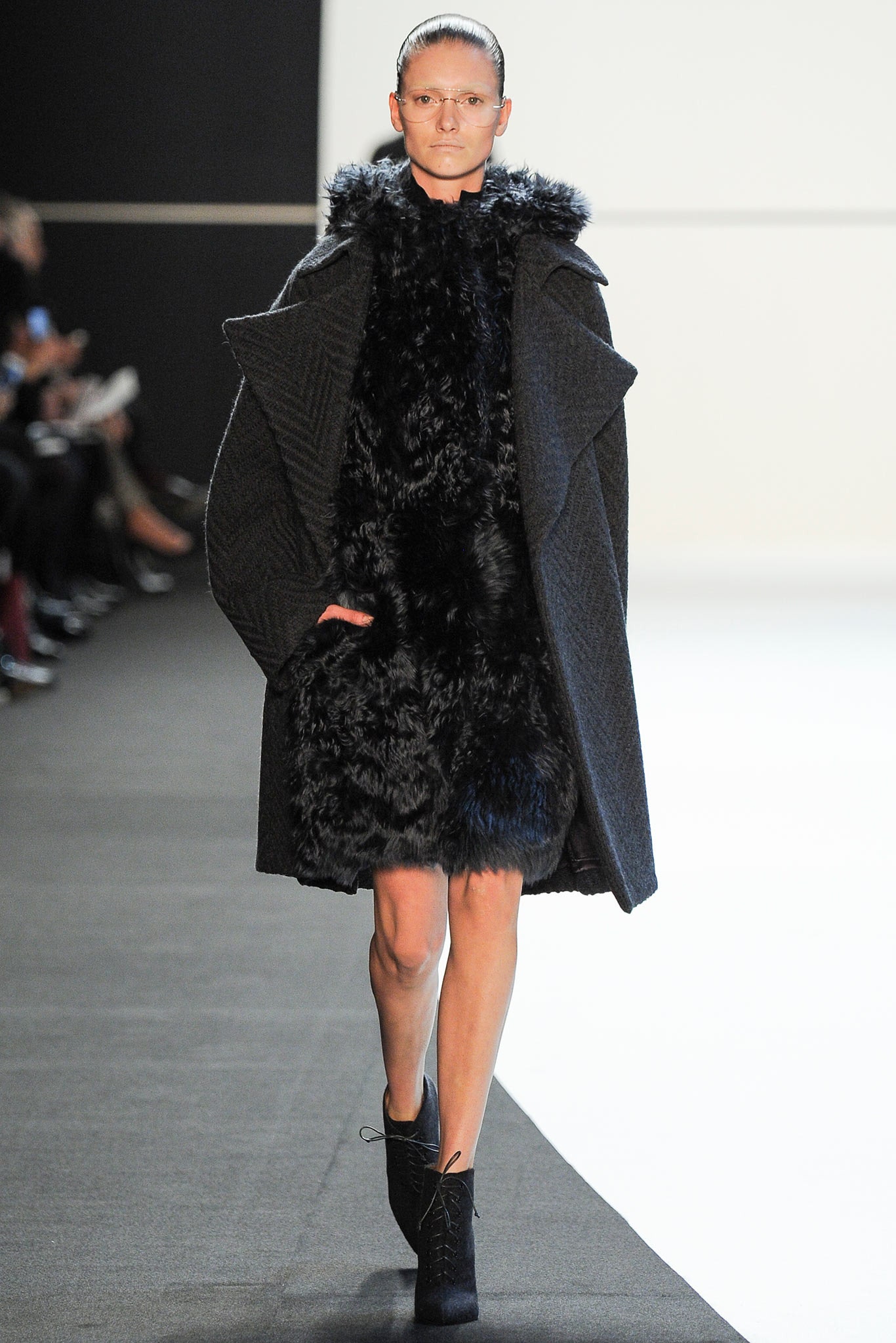 black fur wool coat
