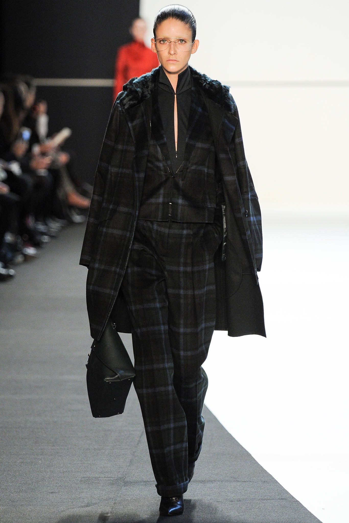 tailored black gray checked suit