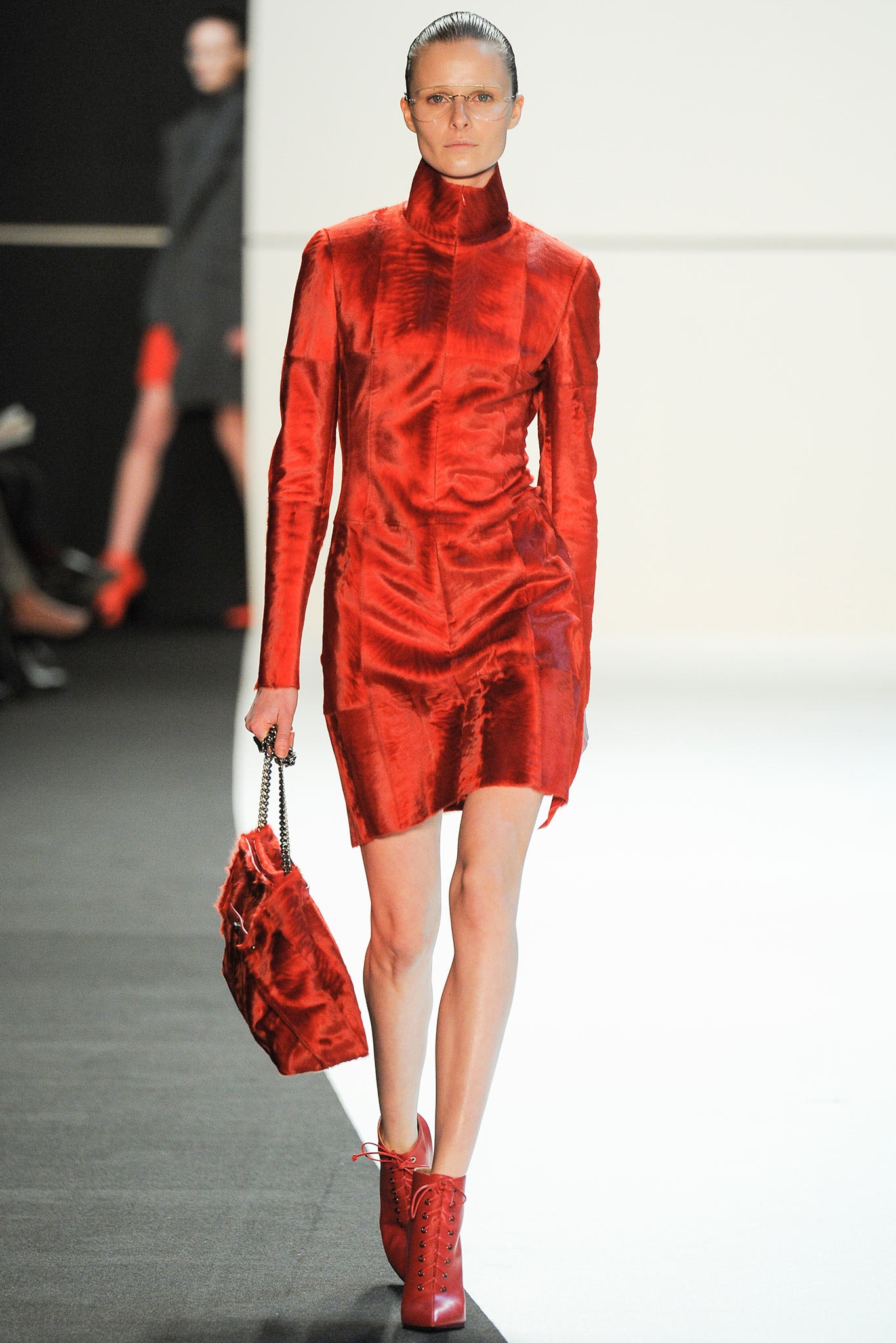 fitted red silk dress