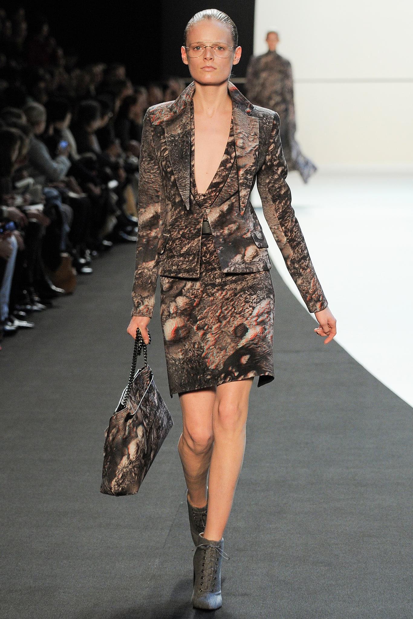 multi-pattern tailored blazer and pencil skirt