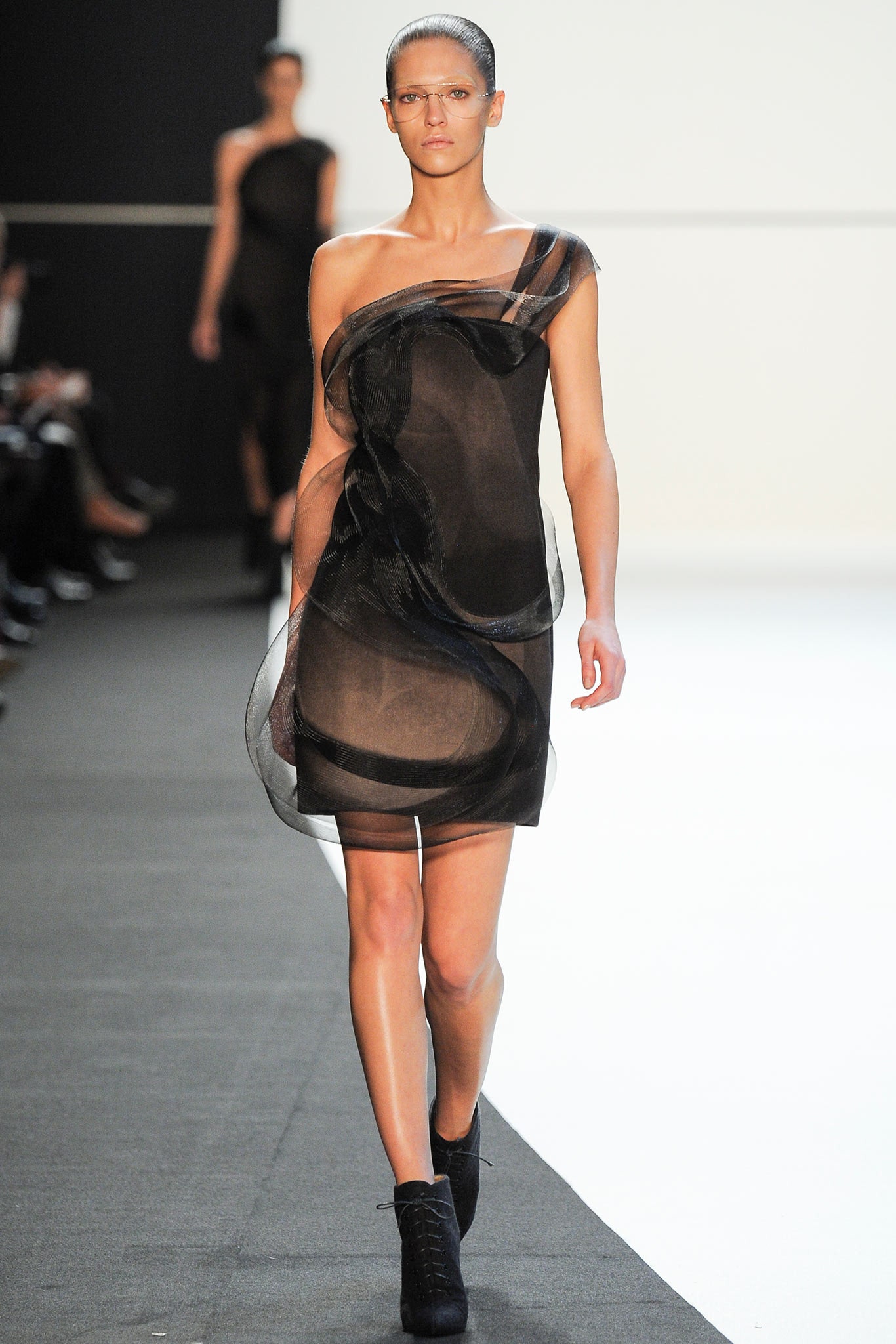 black sheer off-shoulder dress