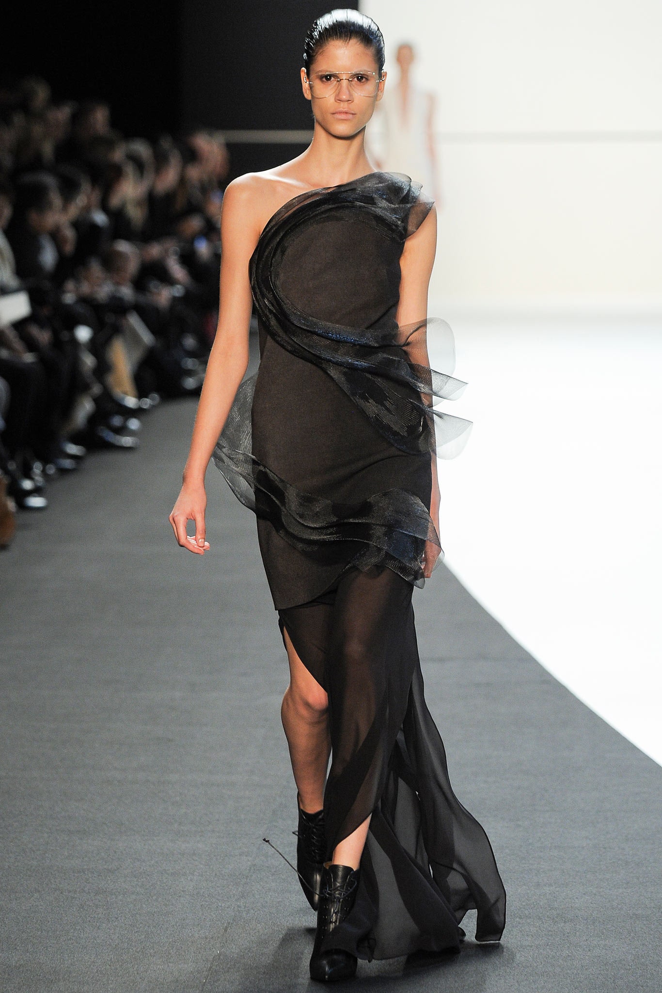 black silk asymmetric dress
