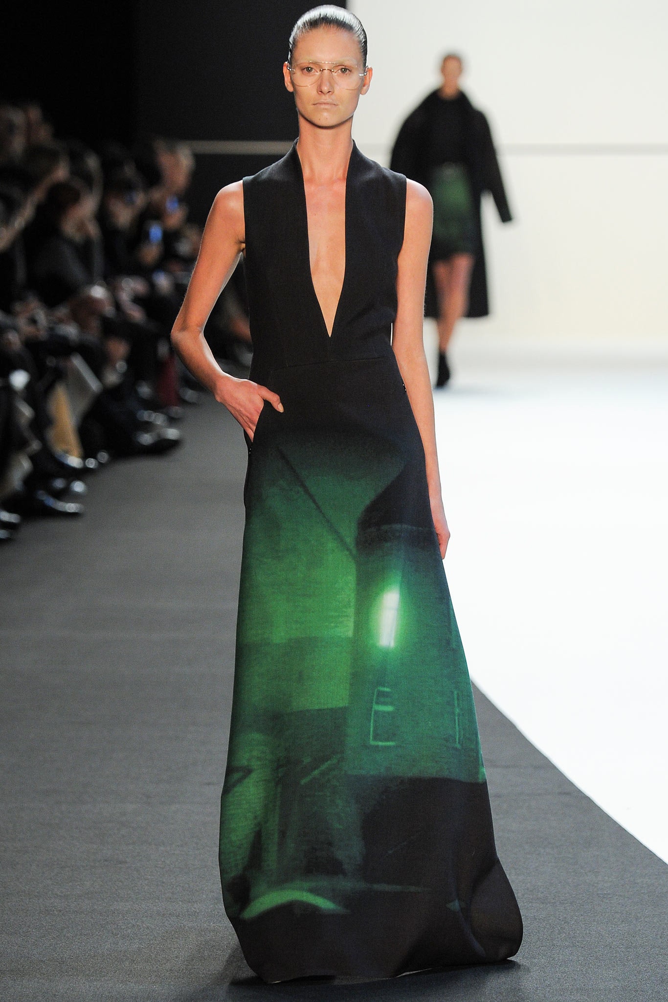 black silk sleeveless gown