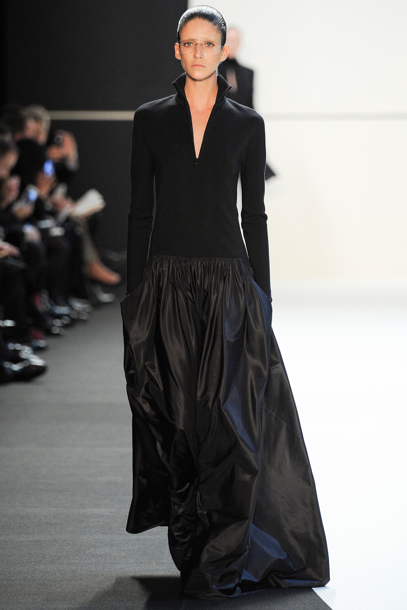 black silk long-sleeve dress