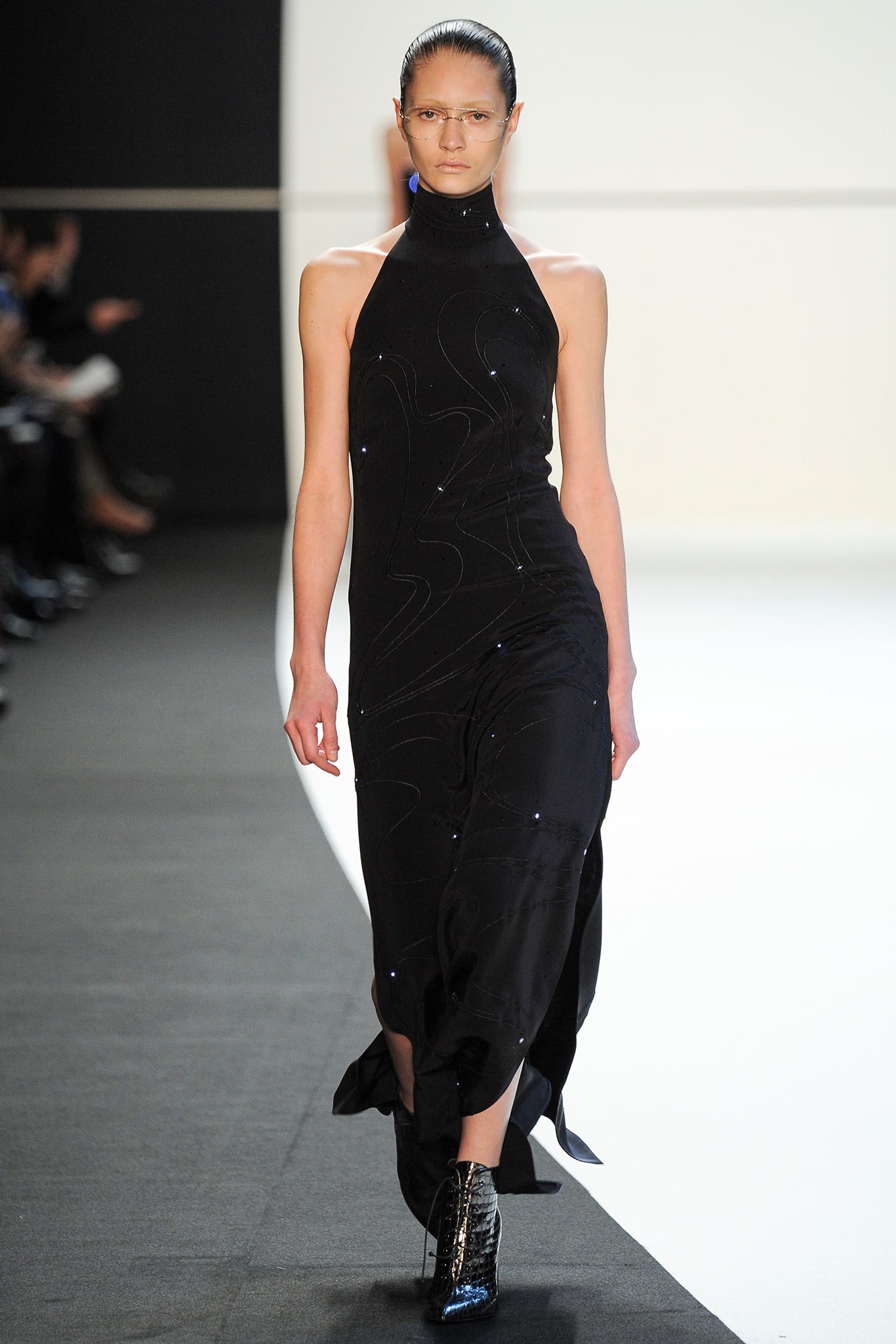 fitted black silk sleeveless dress