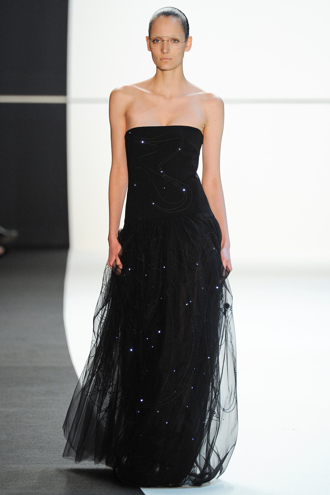 black strapless embellished gown