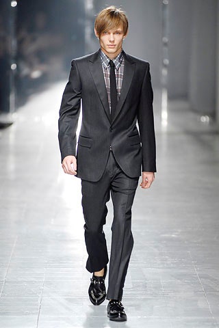 black tailored suit with checked shirt