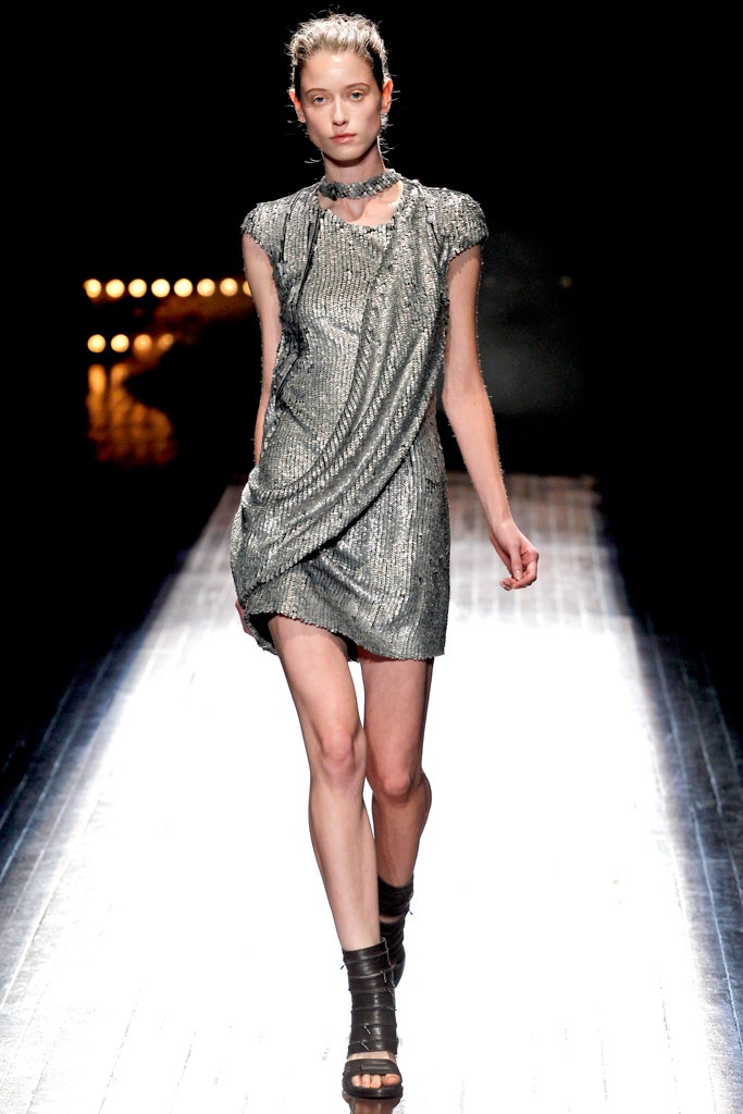 fitted silver metallic dress