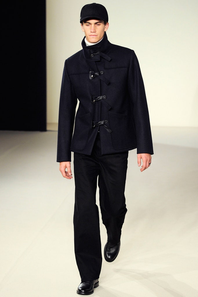 black wool jacket with tailored pants