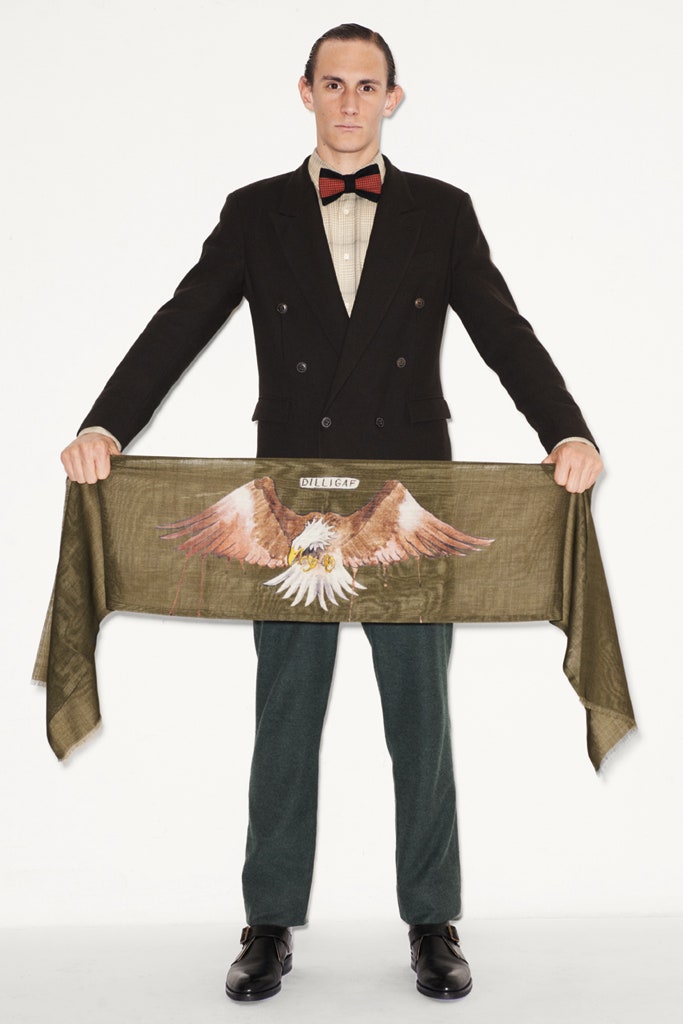 black tailored suit with scarf