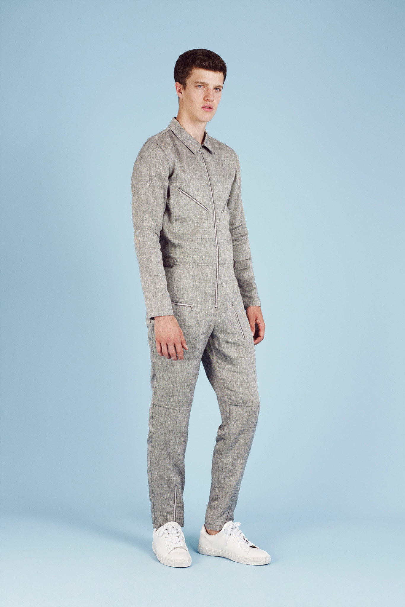 fitted gray cotton jumpsuit
