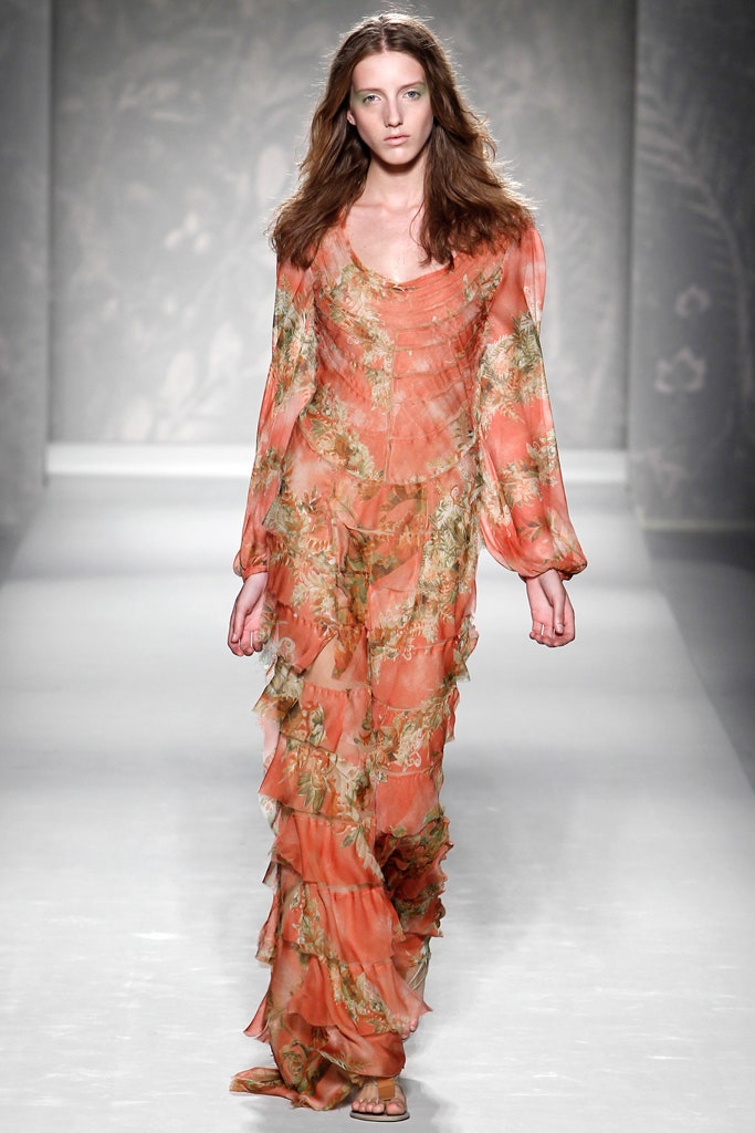 orange floral ruffled maxi dress
