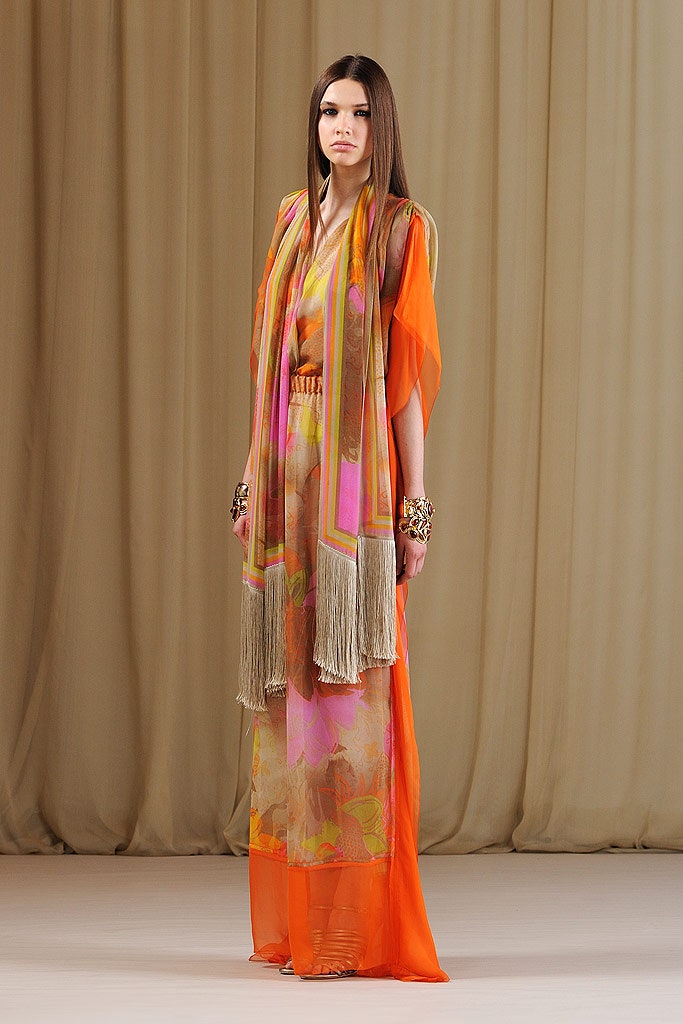 maxi floral dress with fringed scarf