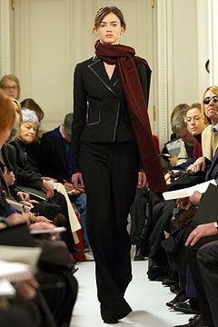 black tailored blazer with maroon scarf