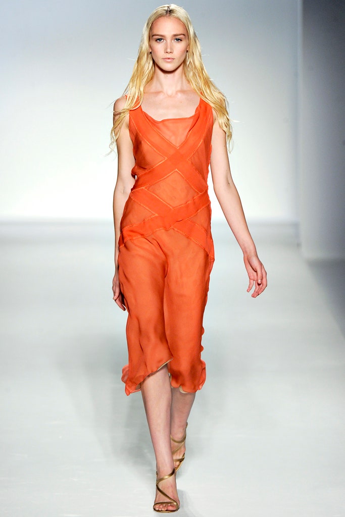 fitted orange silk midi dress