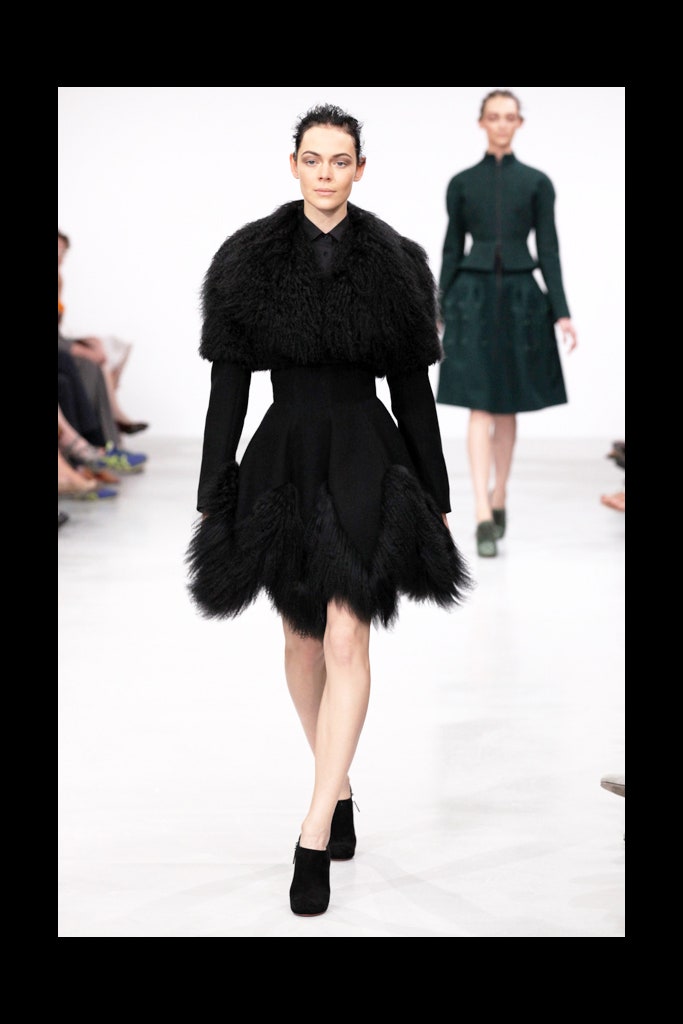 black fur flared mini dress