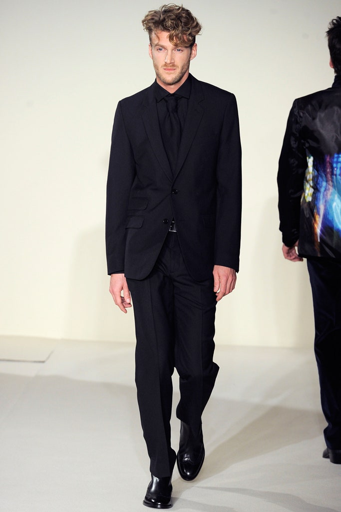 black tailored suit with leather shoes