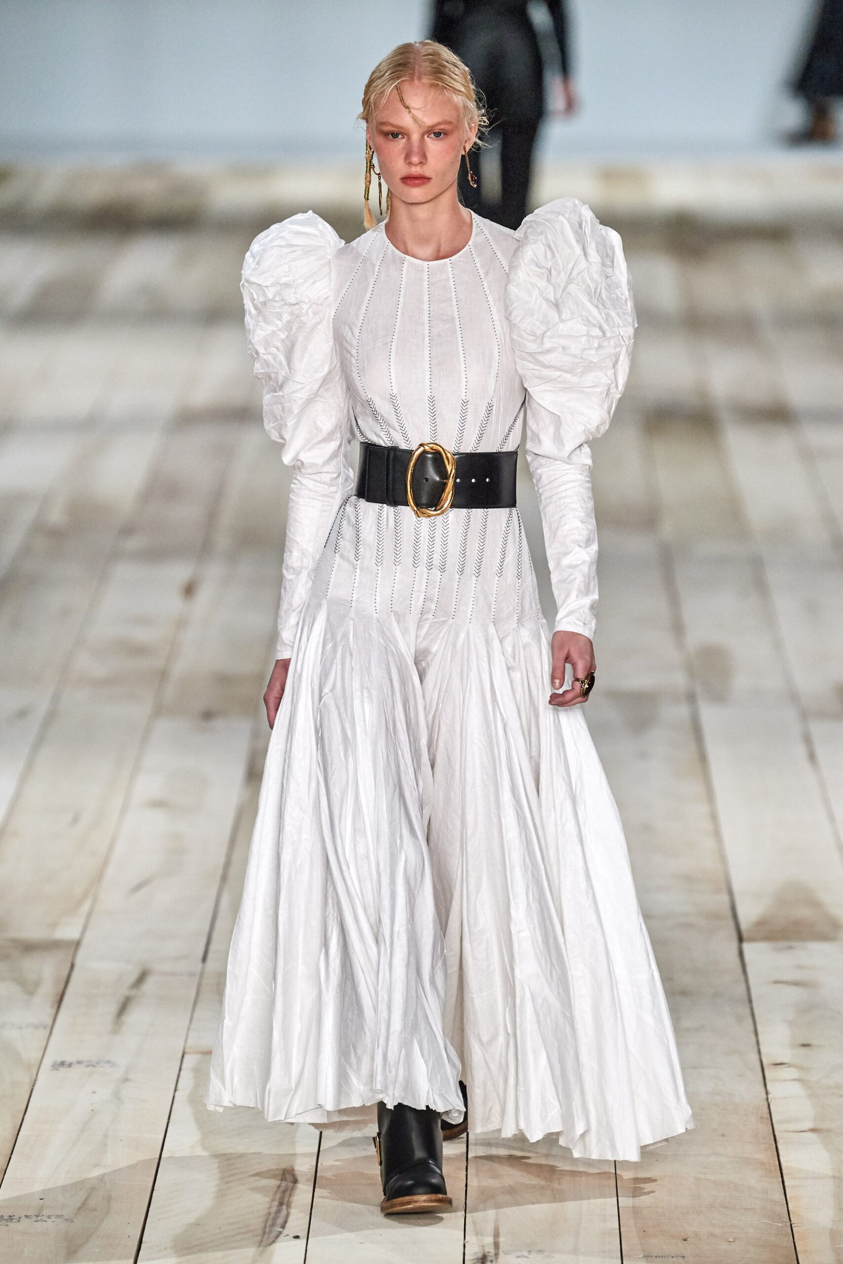 white pleated maxi dress with belt