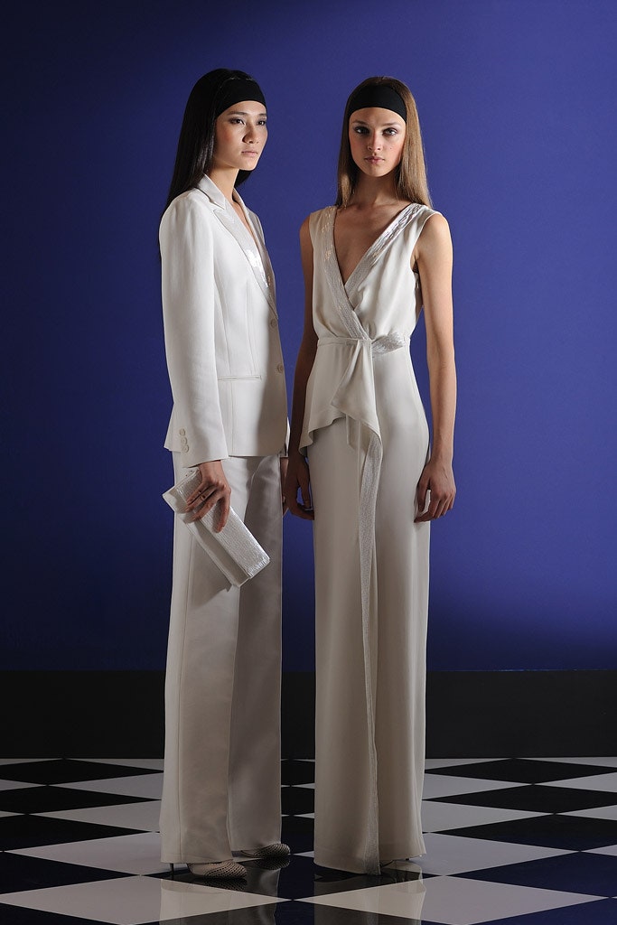 white tailored suit and jumpsuit