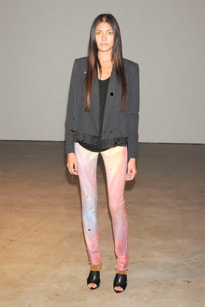 black fitted jacket with multi pants