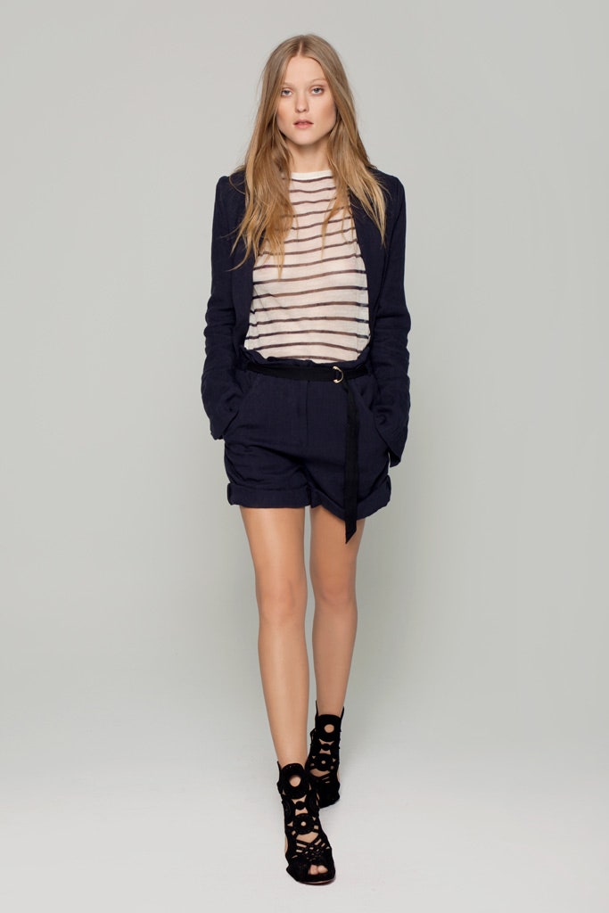 blue cotton relaxed high-waisted belted short shorts
