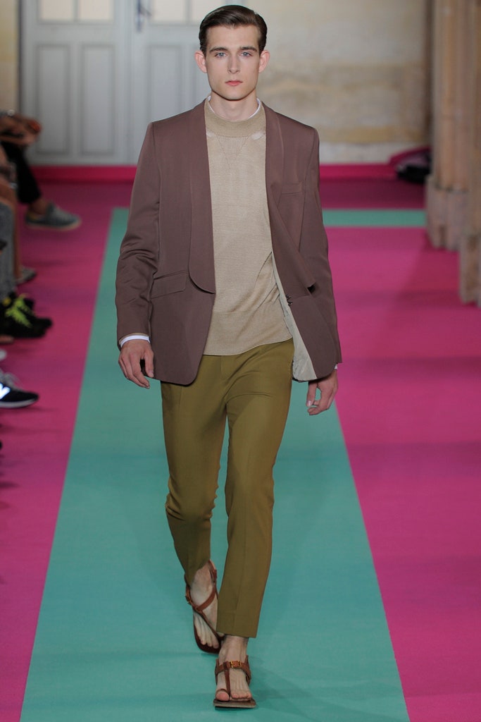 brown tailored blazer with beige top