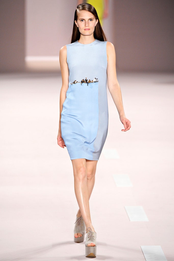 fitted blue silk sleeveless dress