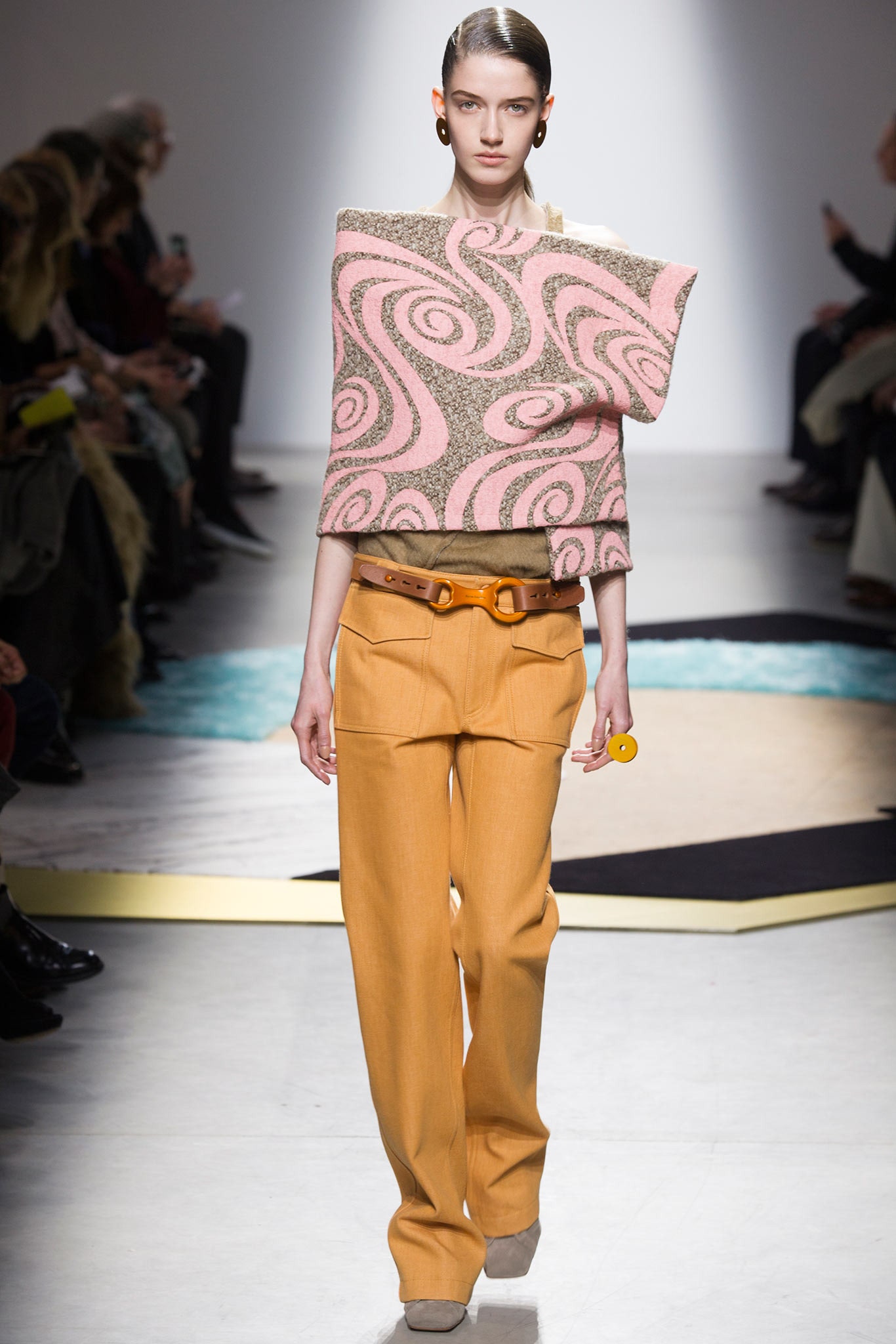 orange cotton tailored straight-leg pants